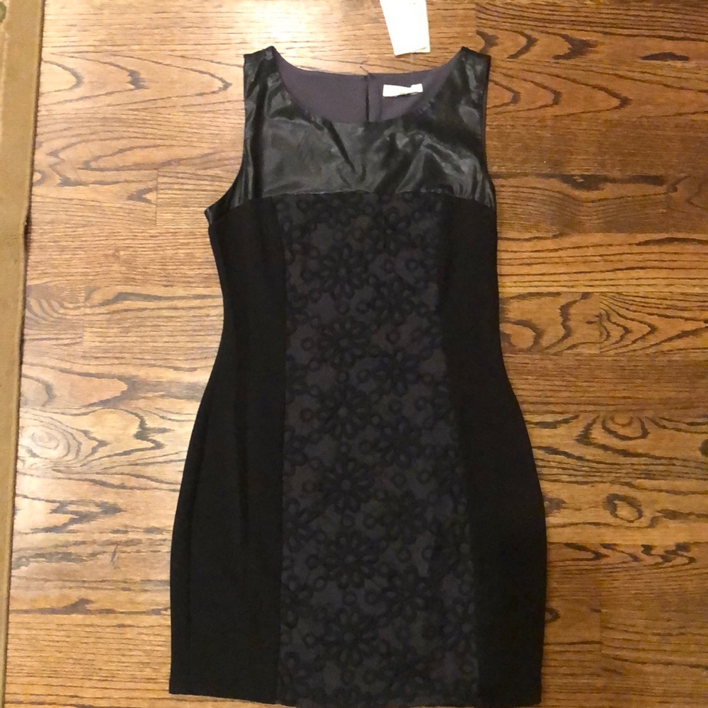 Vegan leather and lace dress